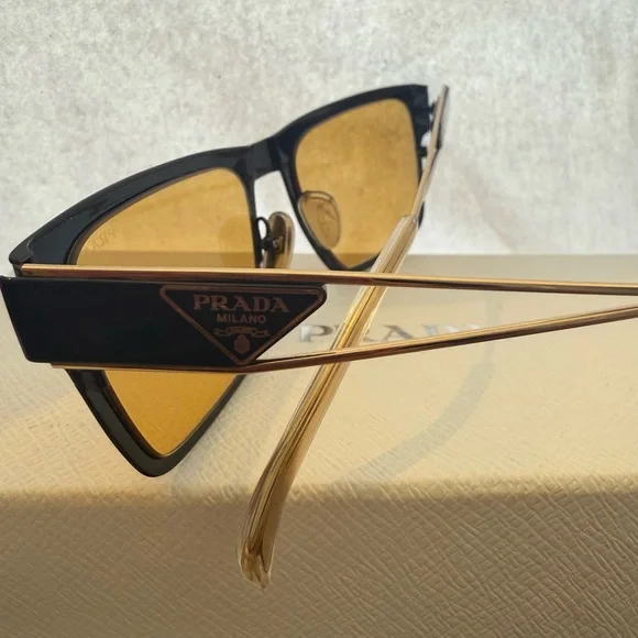 Prada Black Frame Sunglasses with Yellow Lens - Picture 3 of 9